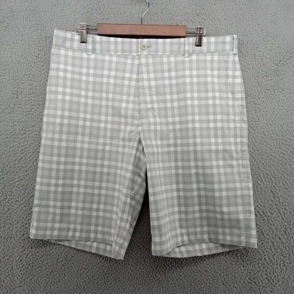 Nike Golf Shorts Mens Size‎ 36 White Gray Check Plaid Dri-Fit Stretch - Picture 1 of 8